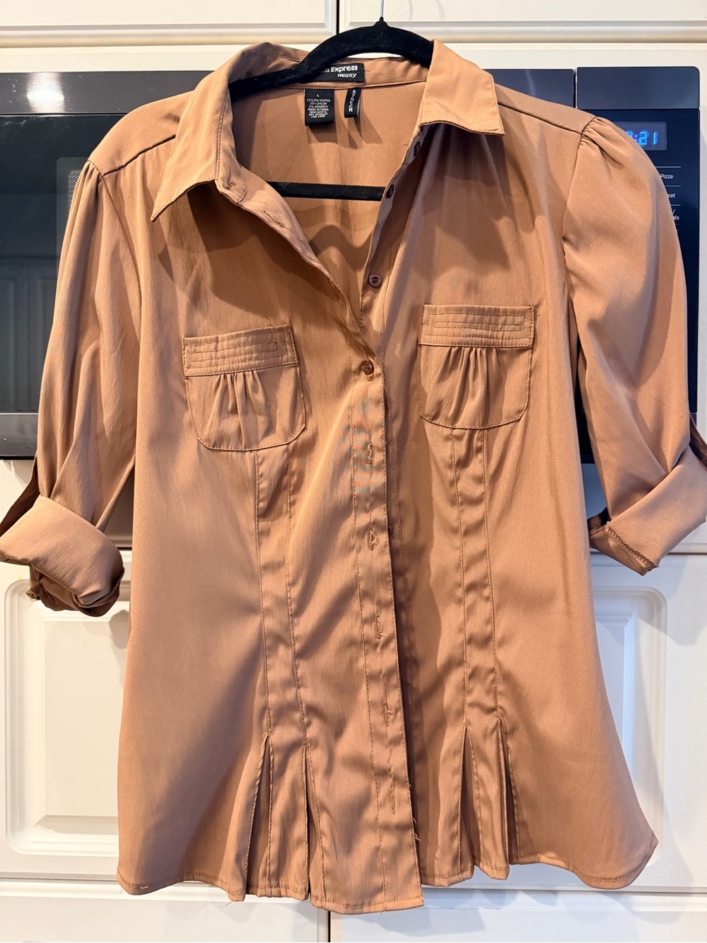 Cotton Express Tan Button-Down Blouse